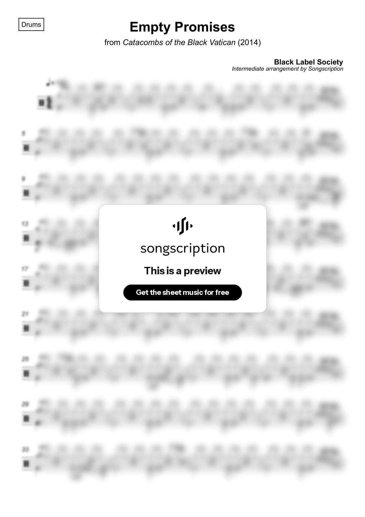 Intermediate Drums Sheet Music for "Empty Promises" by Black Label Society