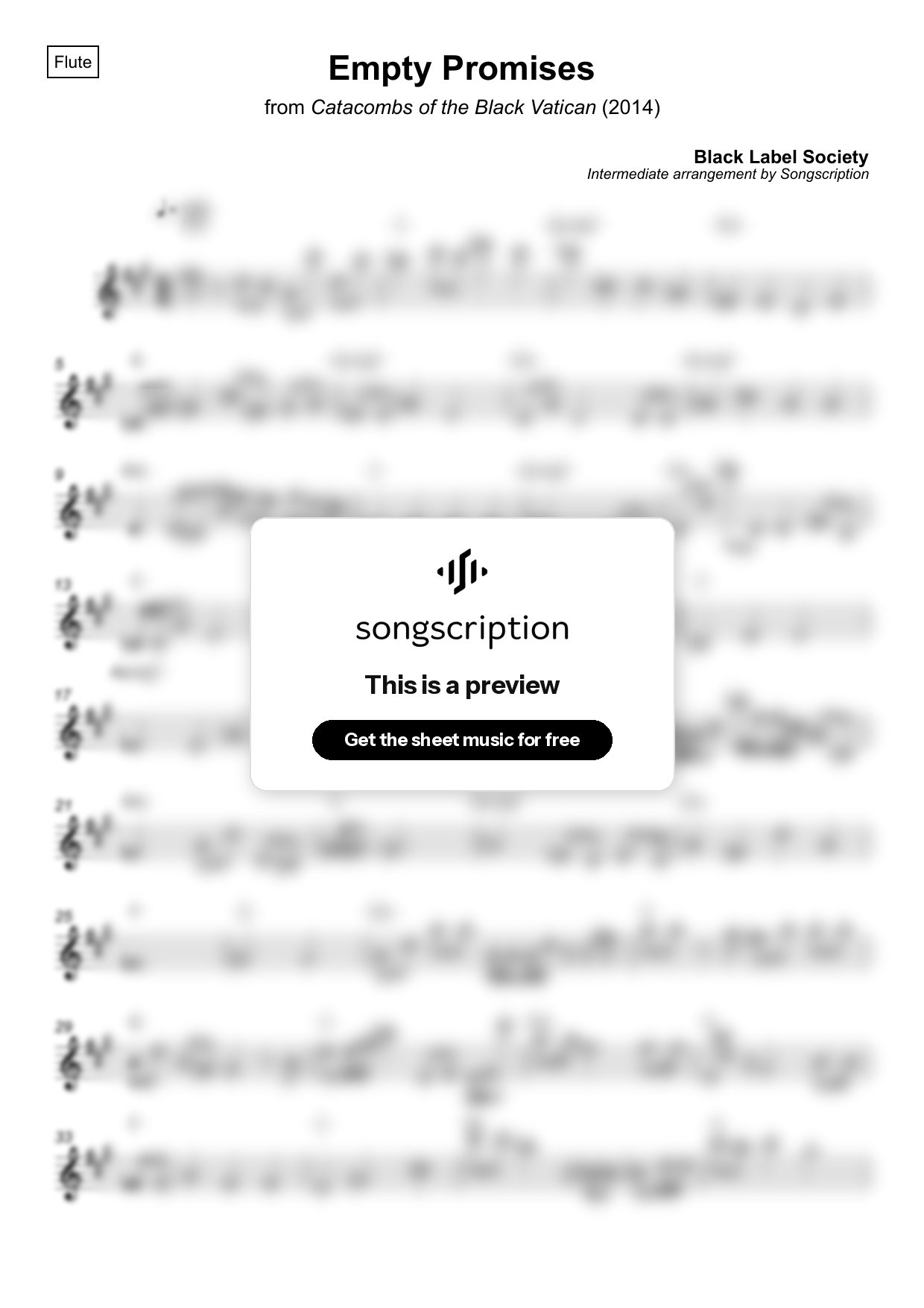 Intermediate Flute Sheet Music for "Empty Promises" by Black Label Society