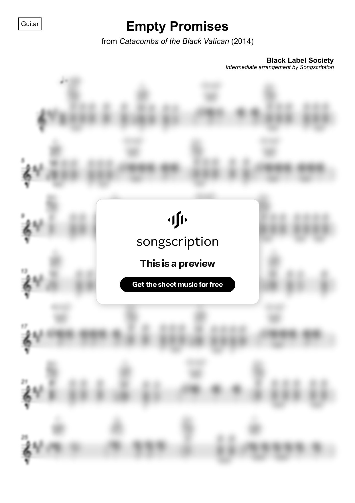 Intermediate Acoustic Guitar Sheet Music for "Empty Promises" by Black Label Society