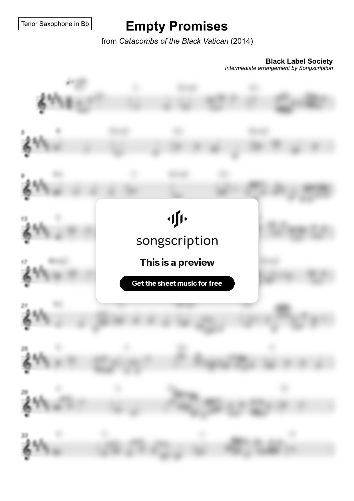 Intermediate Tenor Sax Sheet Music for "Empty Promises" by Black Label Society