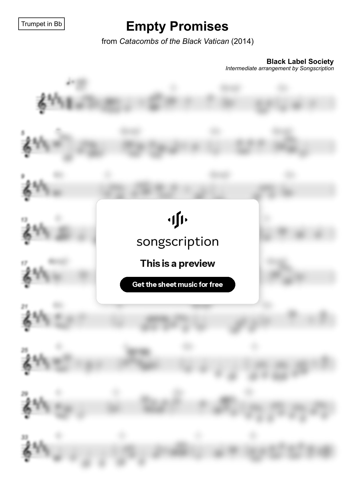 Intermediate Trumpet Sheet Music for "Empty Promises" by Black Label Society