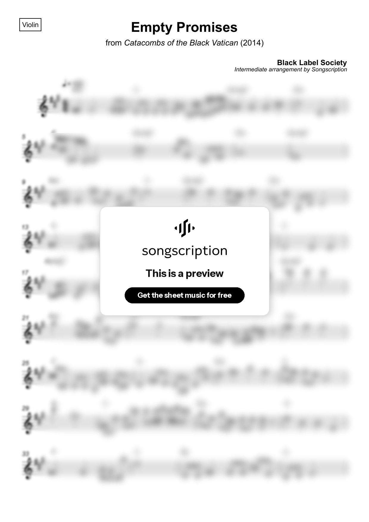 Intermediate Violin Sheet Music for "Empty Promises" by Black Label Society
