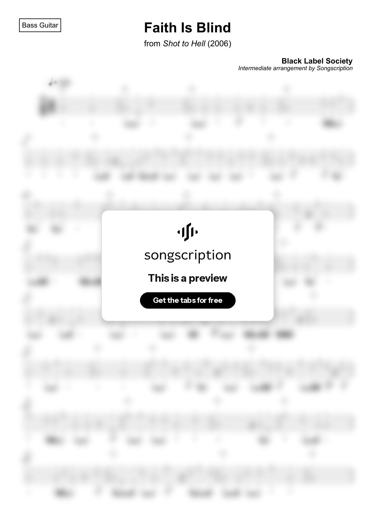 Intermediate Bass Guitar Tabs for "Faith Is Blind" by Black Label Society