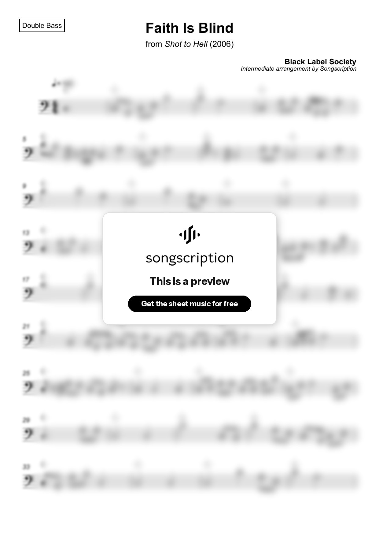 Intermediate Double Bass Sheet Music for "Faith Is Blind" by Black Label Society