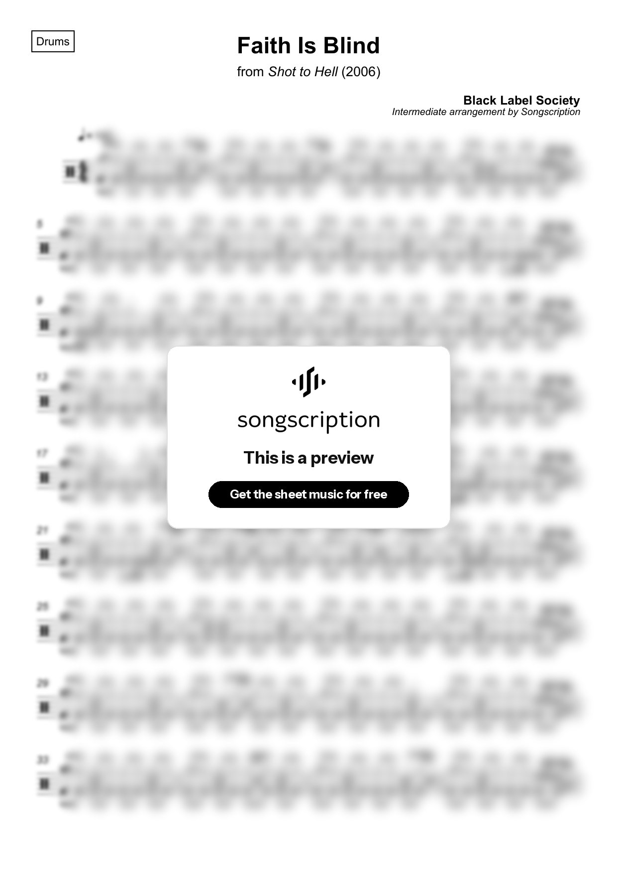 Intermediate Drums Sheet Music for "Faith Is Blind" by Black Label Society