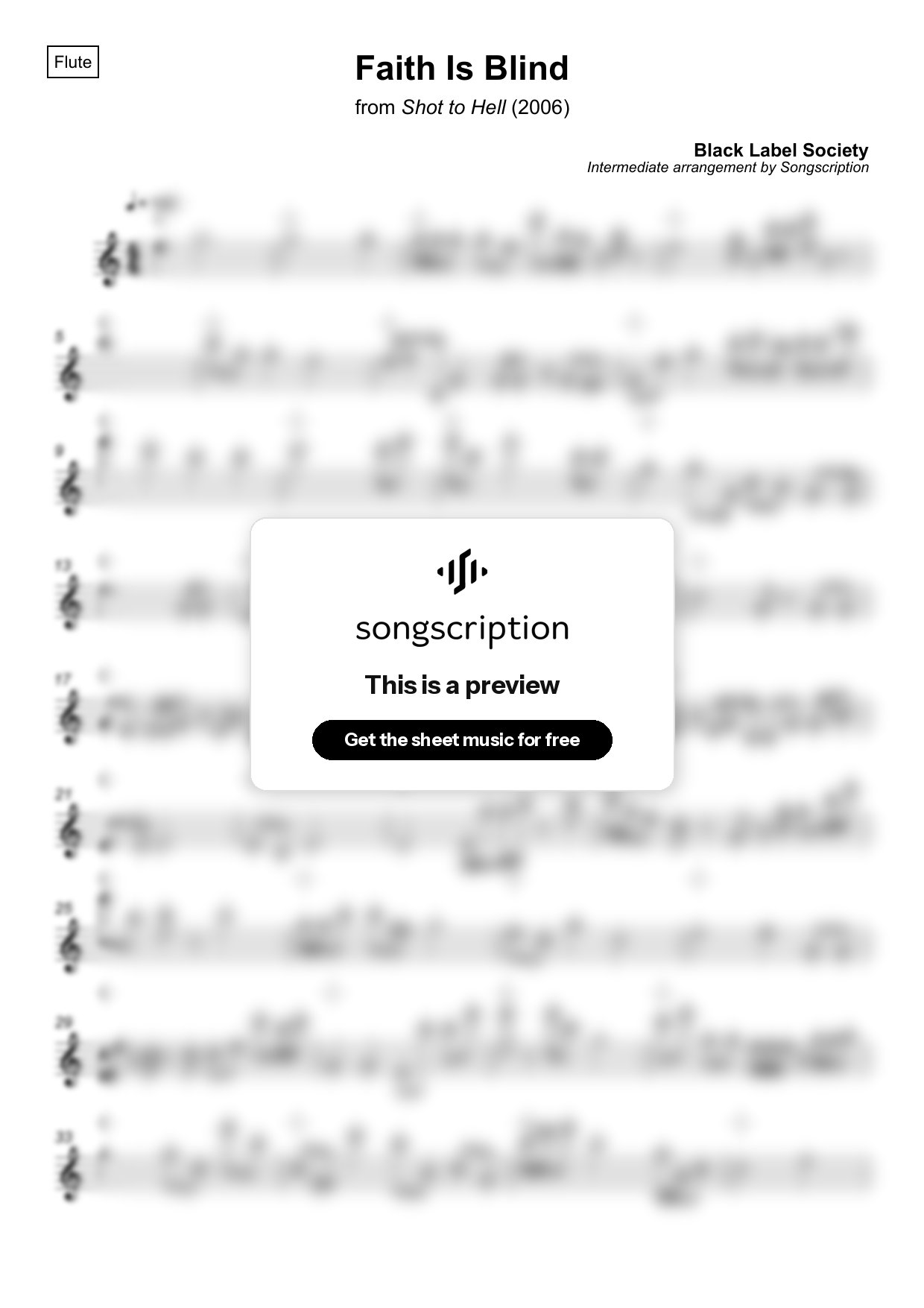 Intermediate Flute Sheet Music for "Faith Is Blind" by Black Label Society