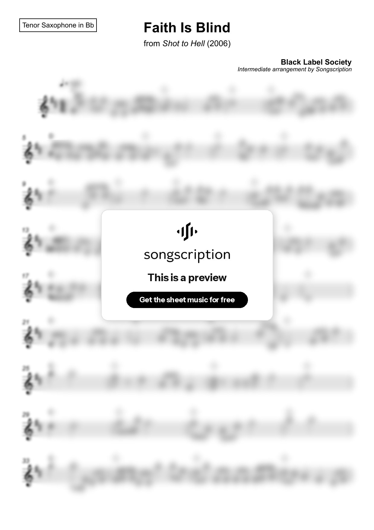 Intermediate Tenor Sax Sheet Music for "Faith Is Blind" by Black Label Society