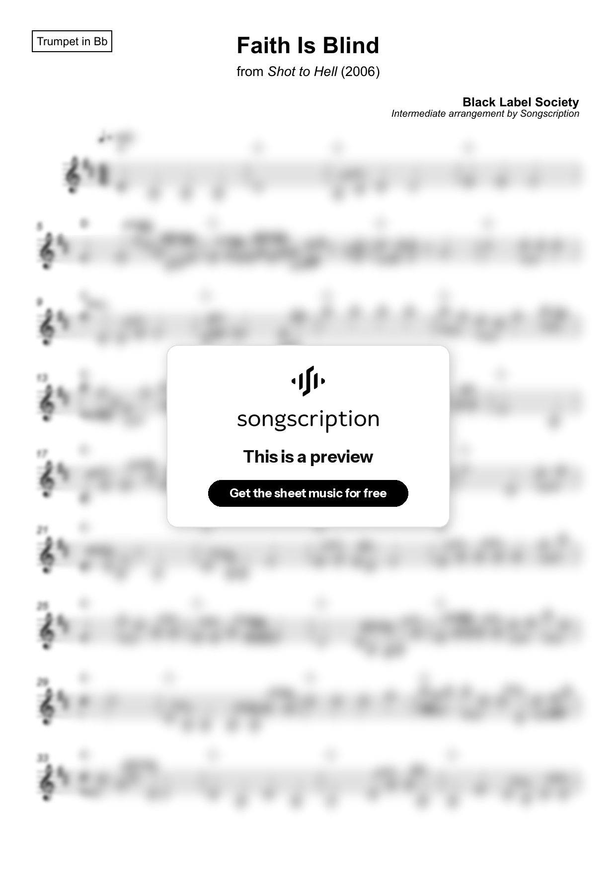 Intermediate Trumpet Sheet Music for "Faith Is Blind" by Black Label Society