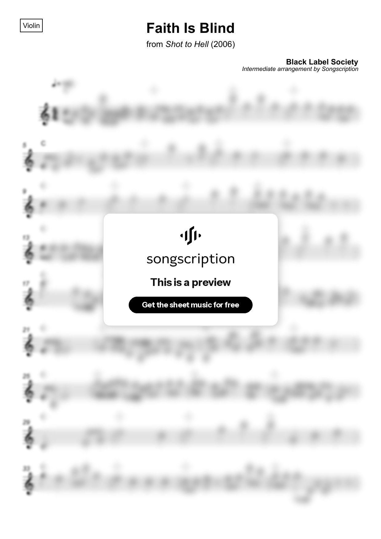 Intermediate Violin Sheet Music for "Faith Is Blind" by Black Label Society