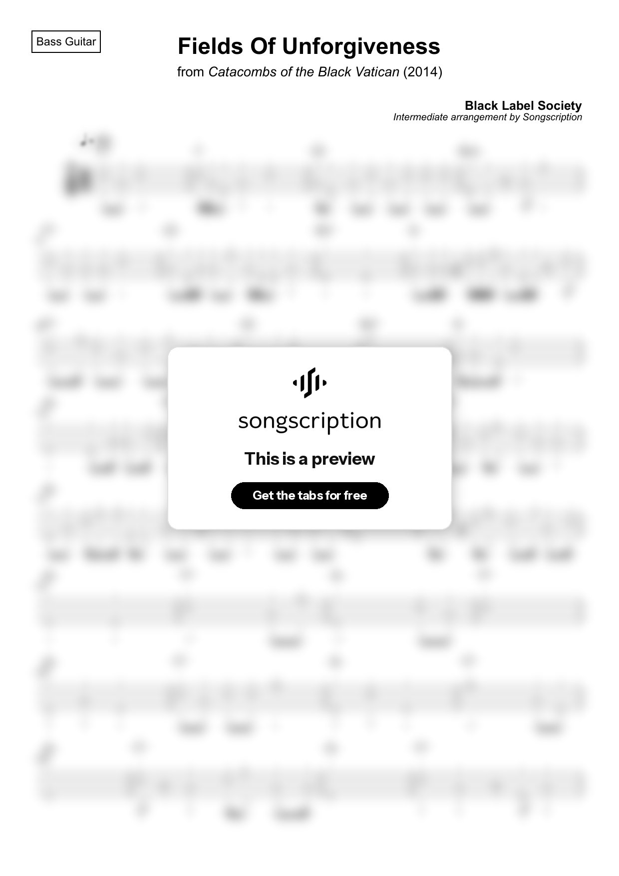 Intermediate Bass Guitar Tabs for "Fields Of Unforgiveness" by Black Label Society