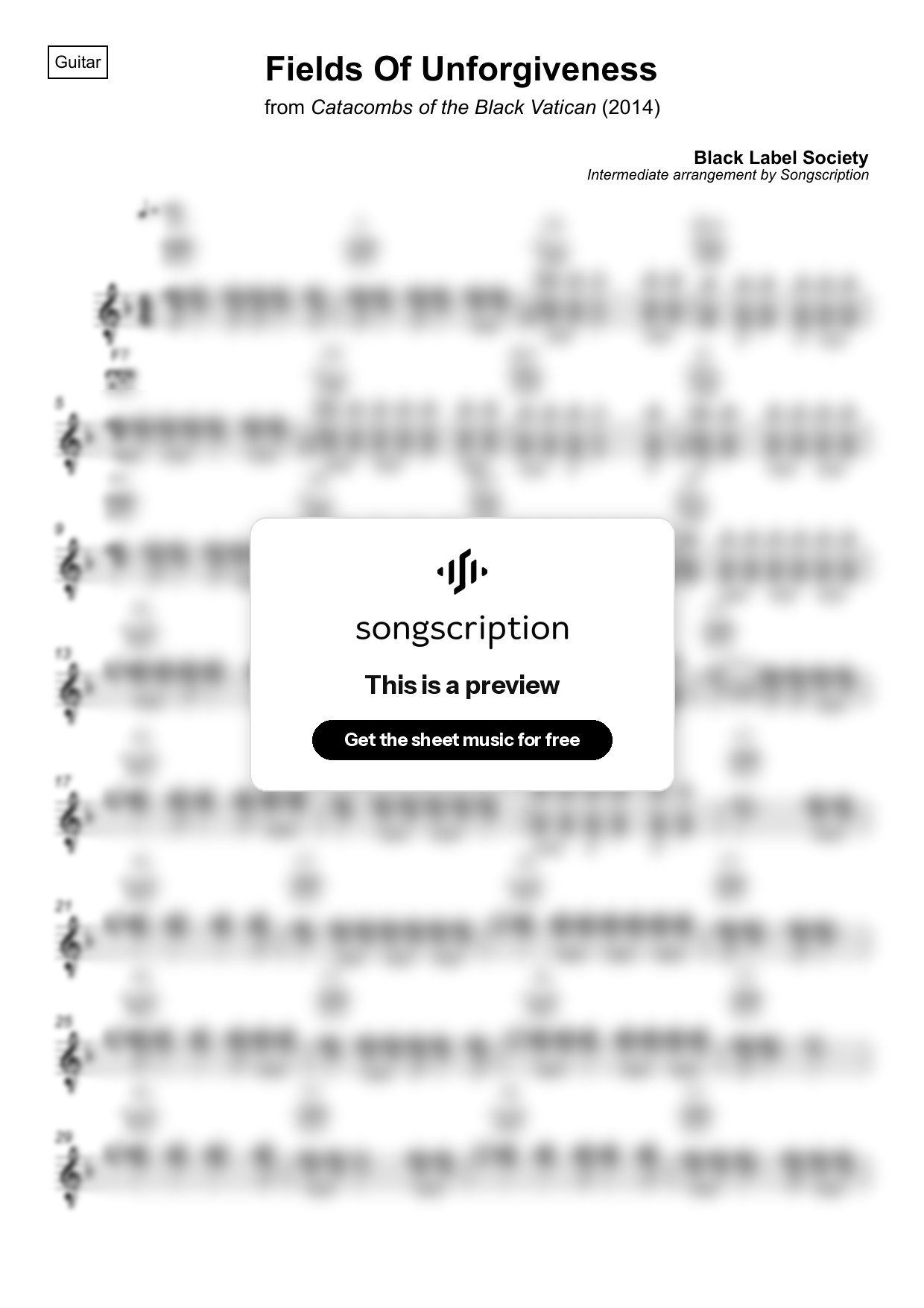 Intermediate Acoustic Guitar Sheet Music for "Fields Of Unforgiveness" by Black Label Society