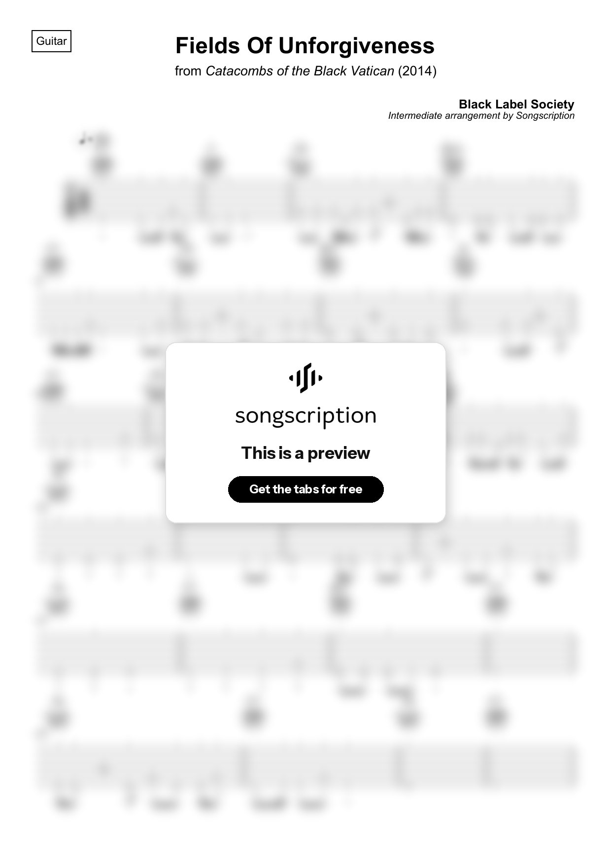 Intermediate Acoustic Guitar Tabs for "Fields Of Unforgiveness" by Black Label Society
