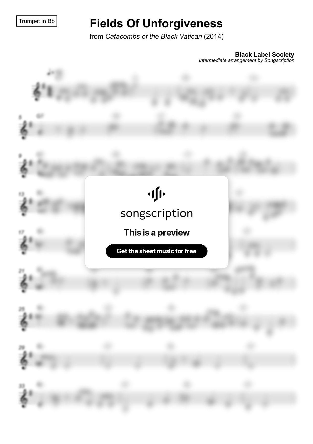 Intermediate Trumpet Sheet Music for "Fields Of Unforgiveness" by Black Label Society