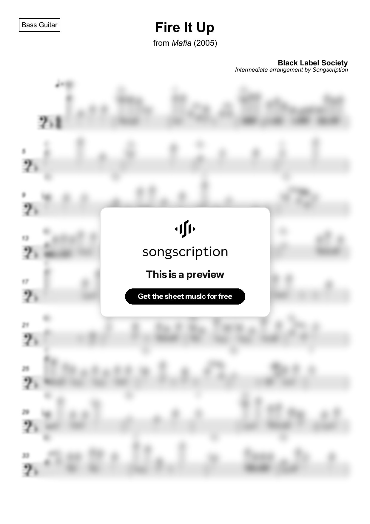 Intermediate Bass Guitar Sheet Music for "Fire It Up" by Black Label Society