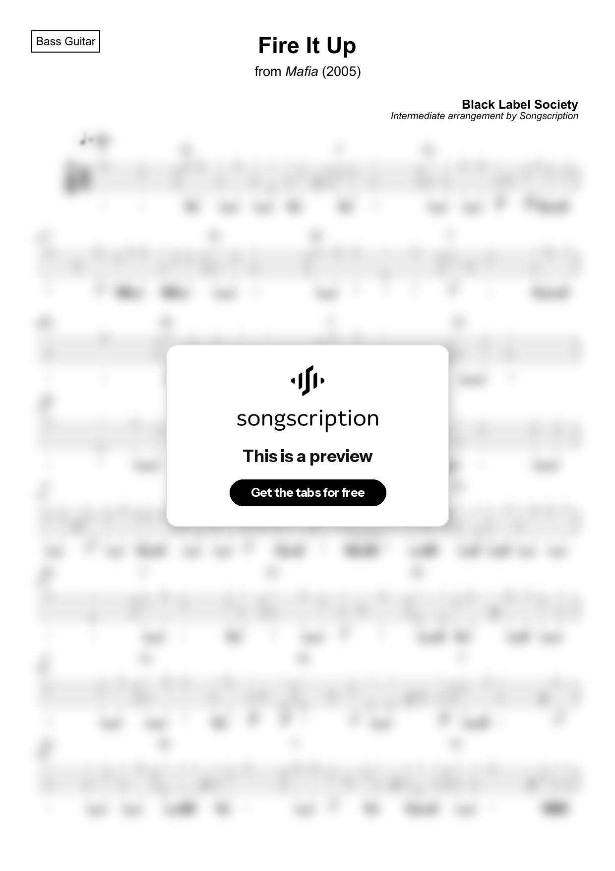 Intermediate Bass Guitar Tabs for "Fire It Up" by Black Label Society