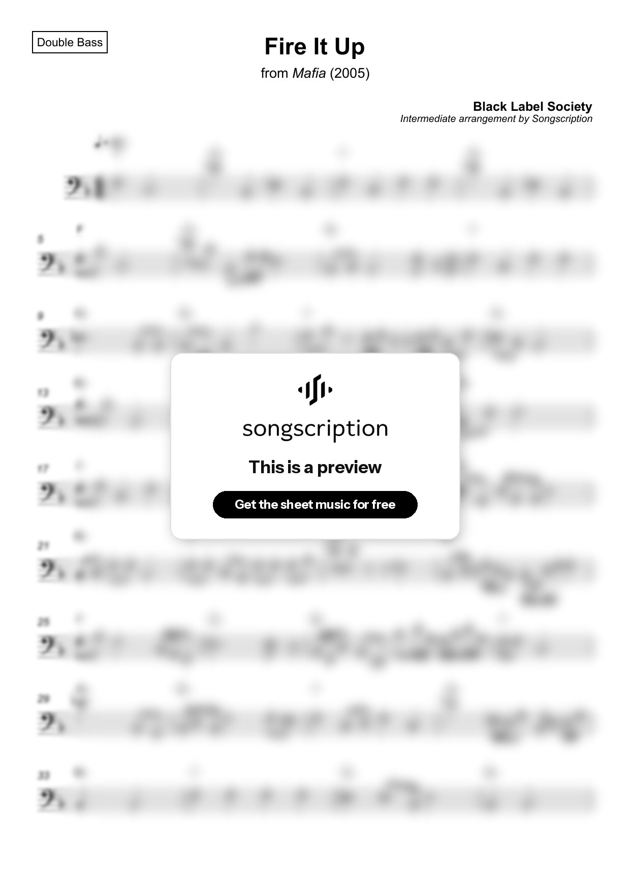 Intermediate Double Bass Sheet Music for "Fire It Up" by Black Label Society