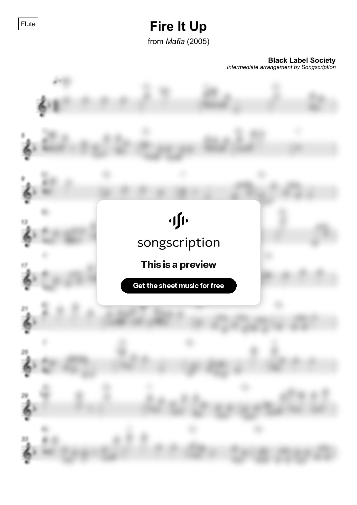 Intermediate Flute Sheet Music for "Fire It Up" by Black Label Society