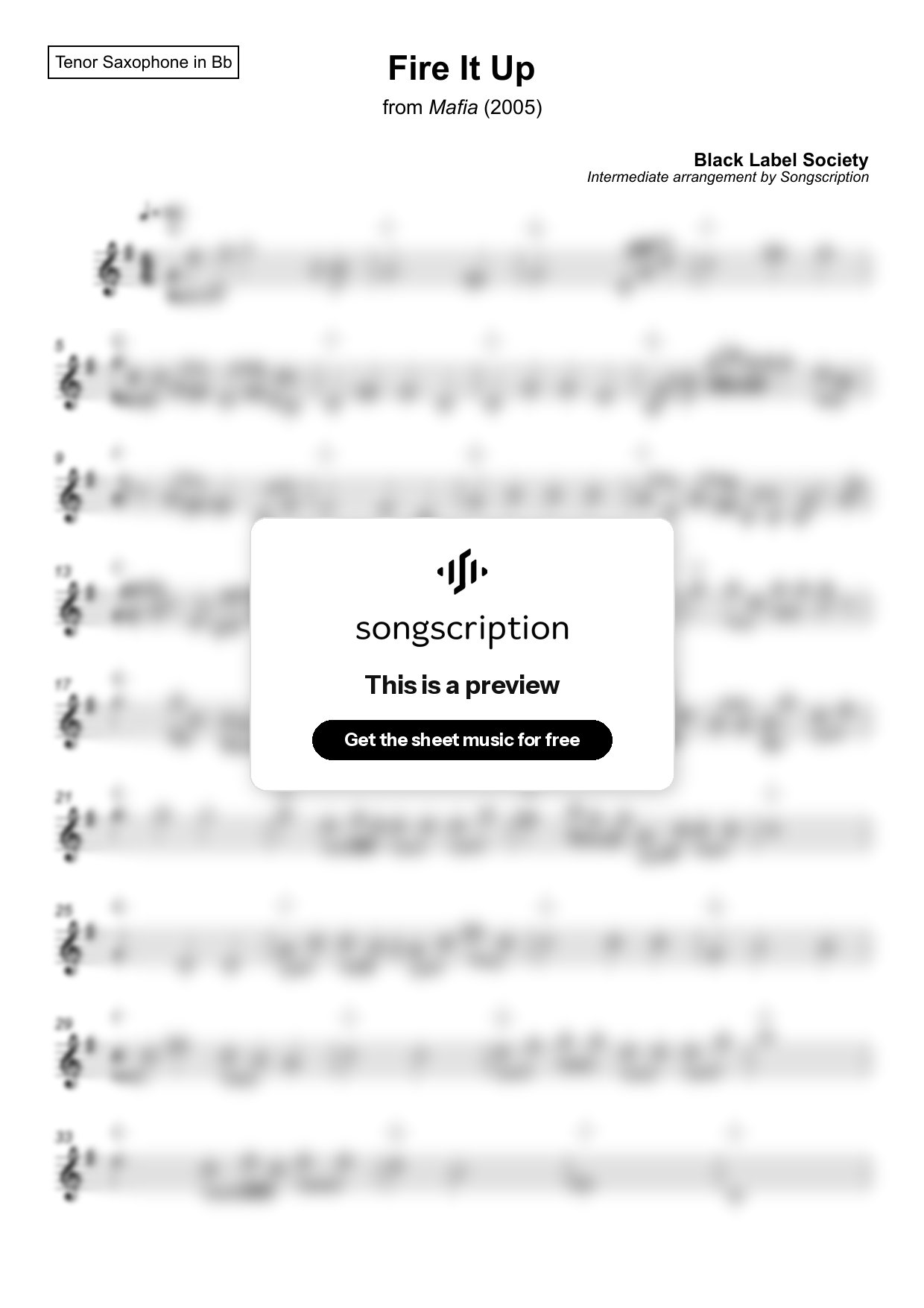Intermediate Tenor Sax Sheet Music for "Fire It Up" by Black Label Society