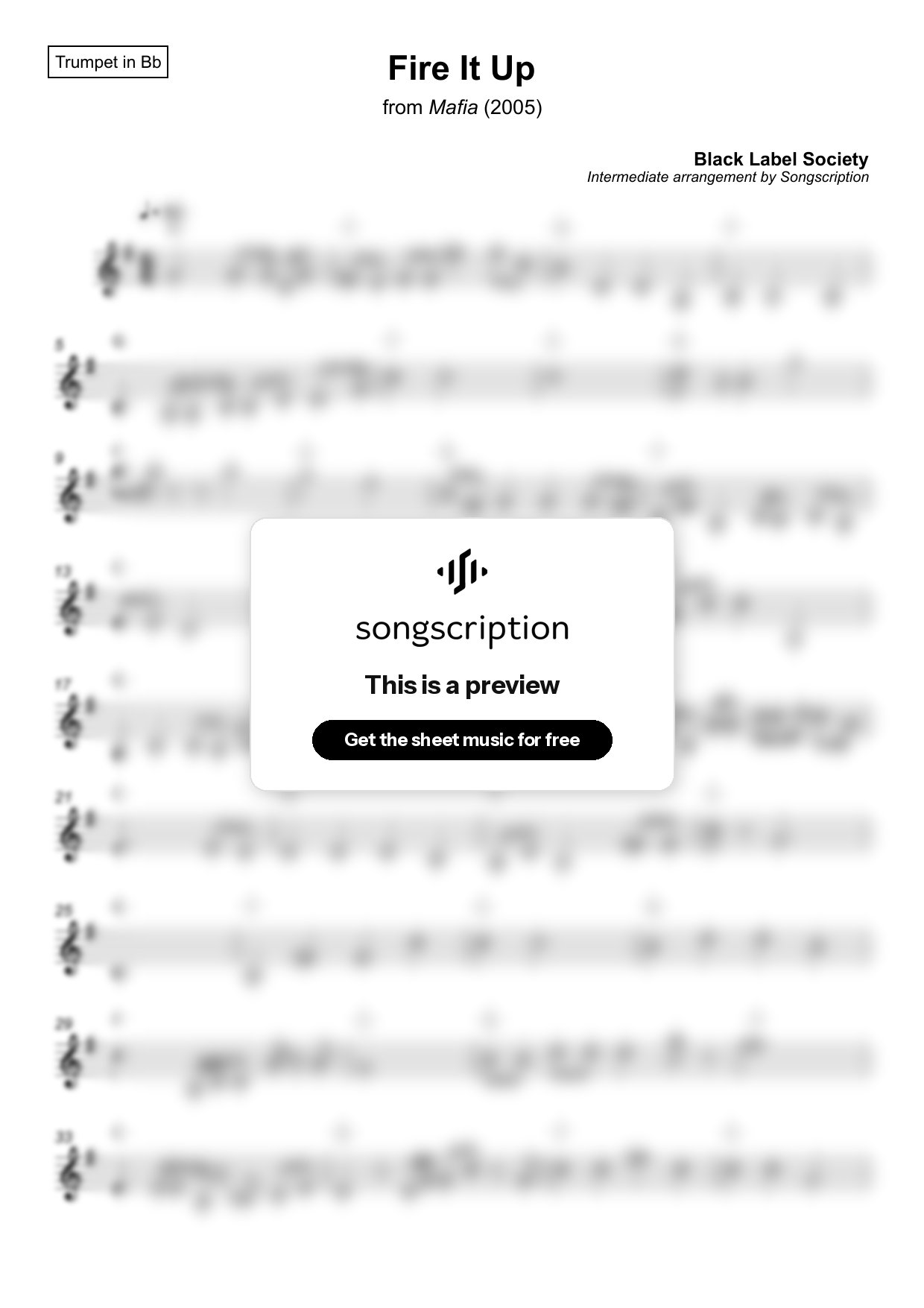 Intermediate Trumpet Sheet Music for "Fire It Up" by Black Label Society