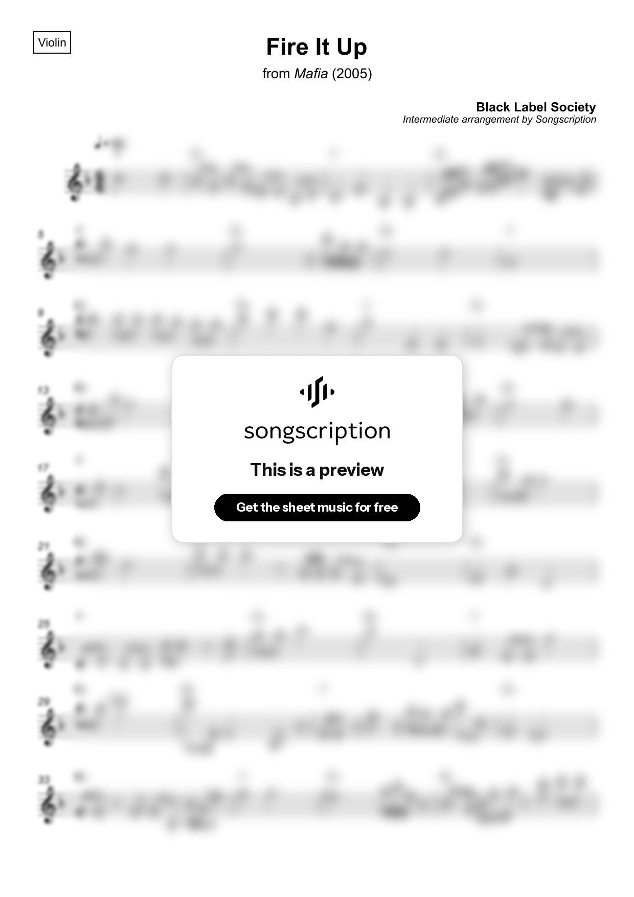 Intermediate Violin Sheet Music for "Fire It Up" by Black Label Society