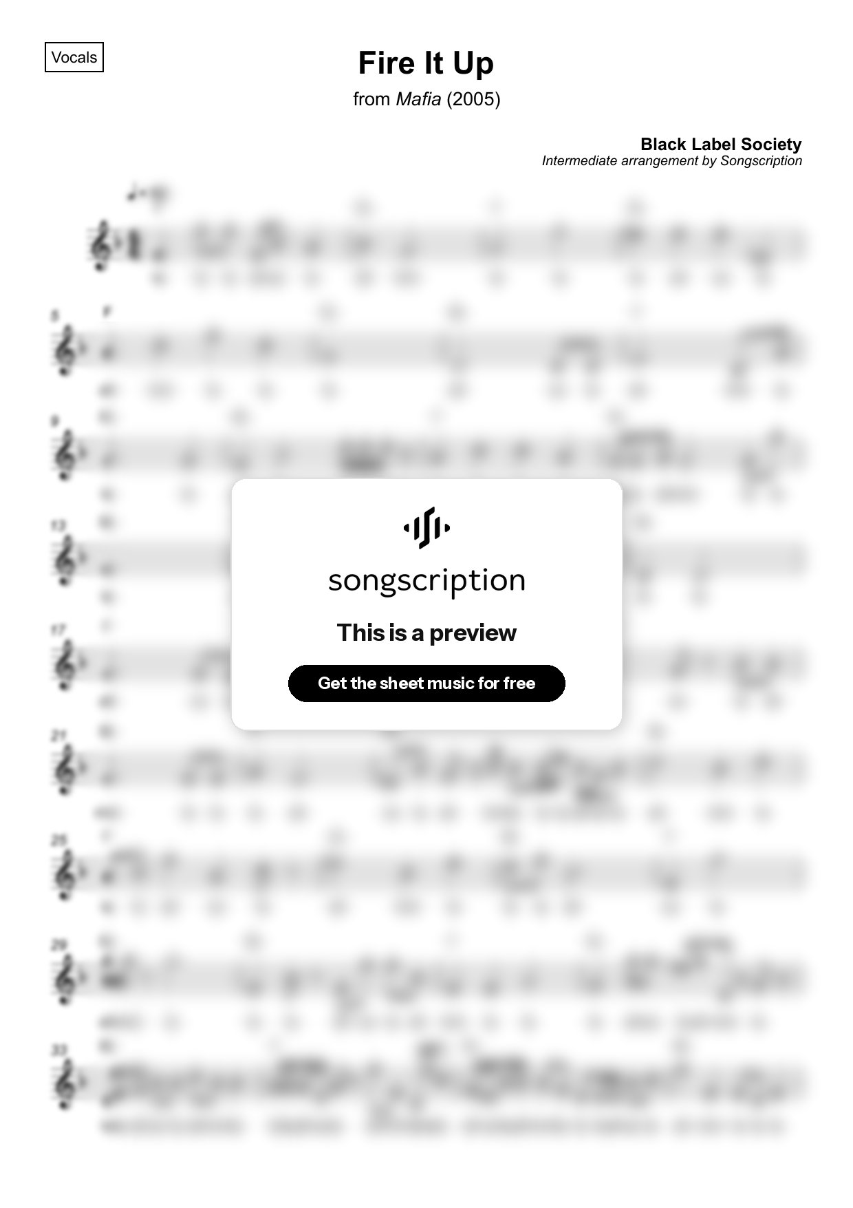 Intermediate Vocals Sheet Music for "Fire It Up" by Black Label Society