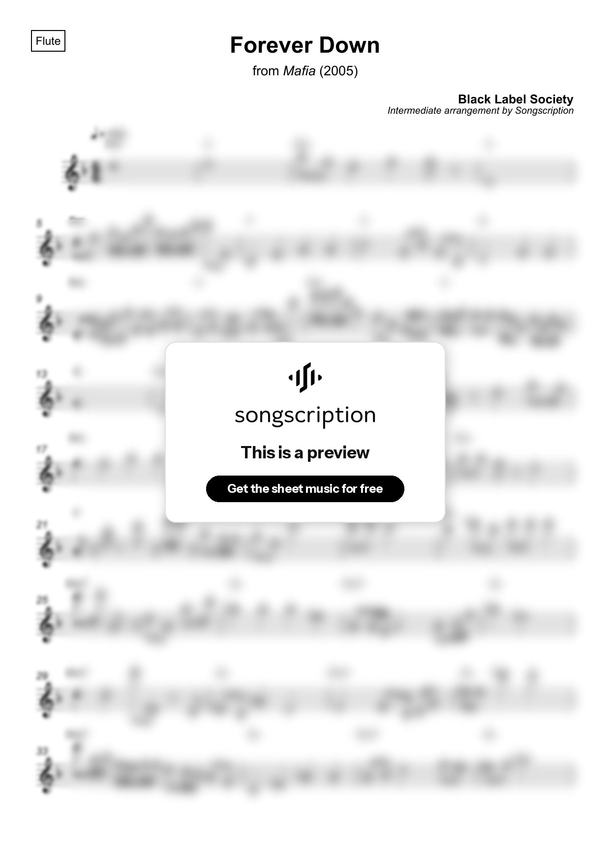 Intermediate Flute Sheet Music for "Forever Down" by Black Label Society