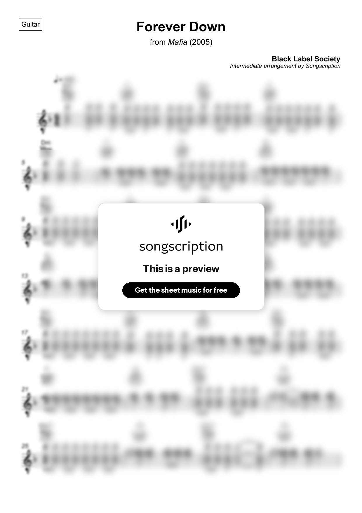 Intermediate Acoustic Guitar Sheet Music for "Forever Down" by Black Label Society