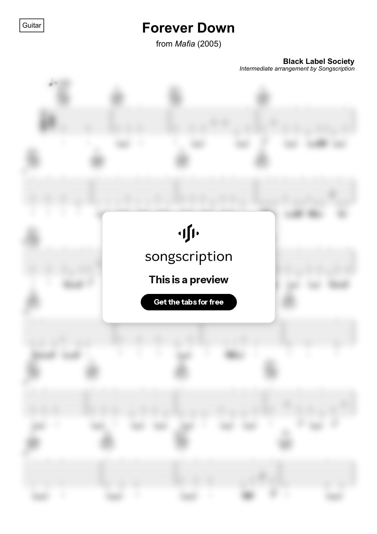 Intermediate Acoustic Guitar Tabs for "Forever Down" by Black Label Society