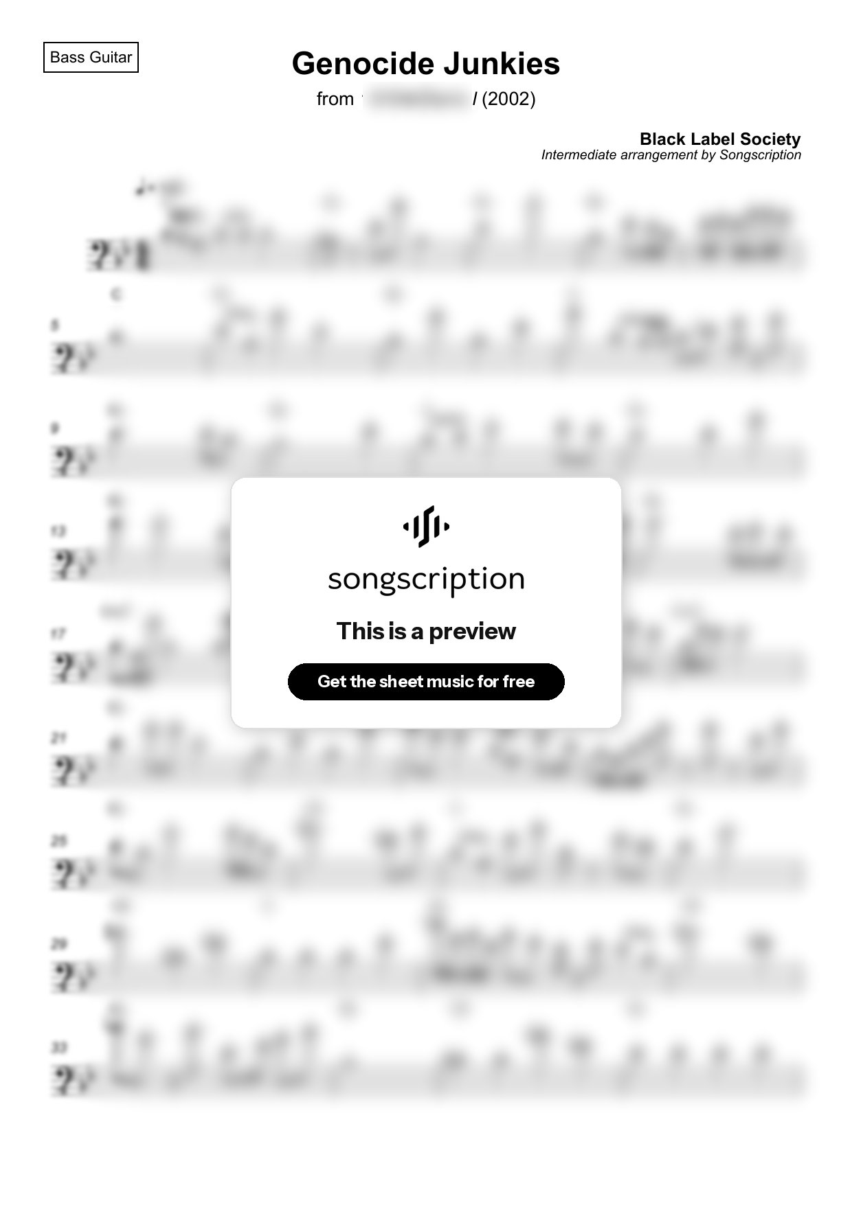 Intermediate Bass Guitar Sheet Music for "Genocide Junkies" by Black Label Society
