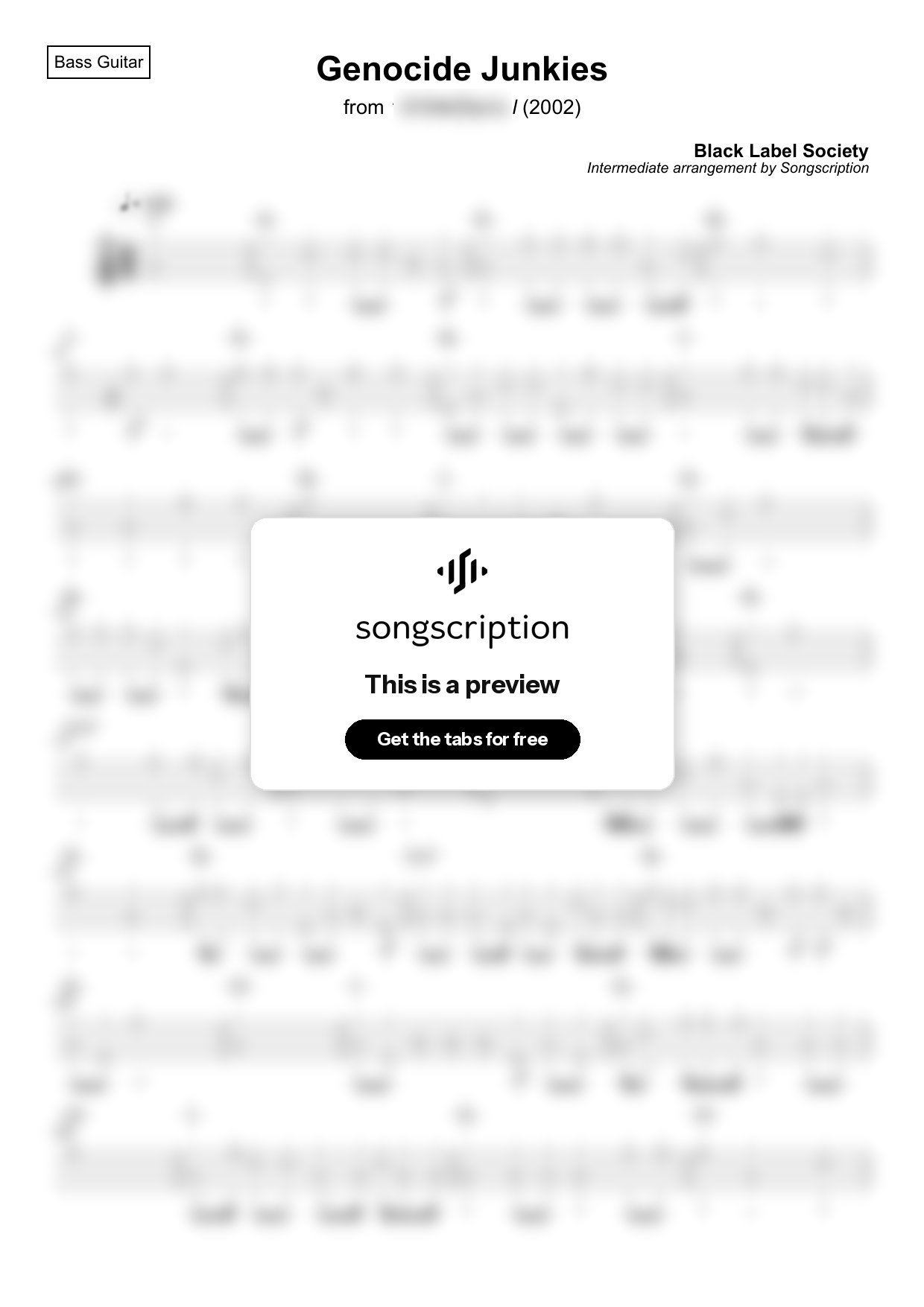 Intermediate Bass Guitar Tabs for "Genocide Junkies" by Black Label Society