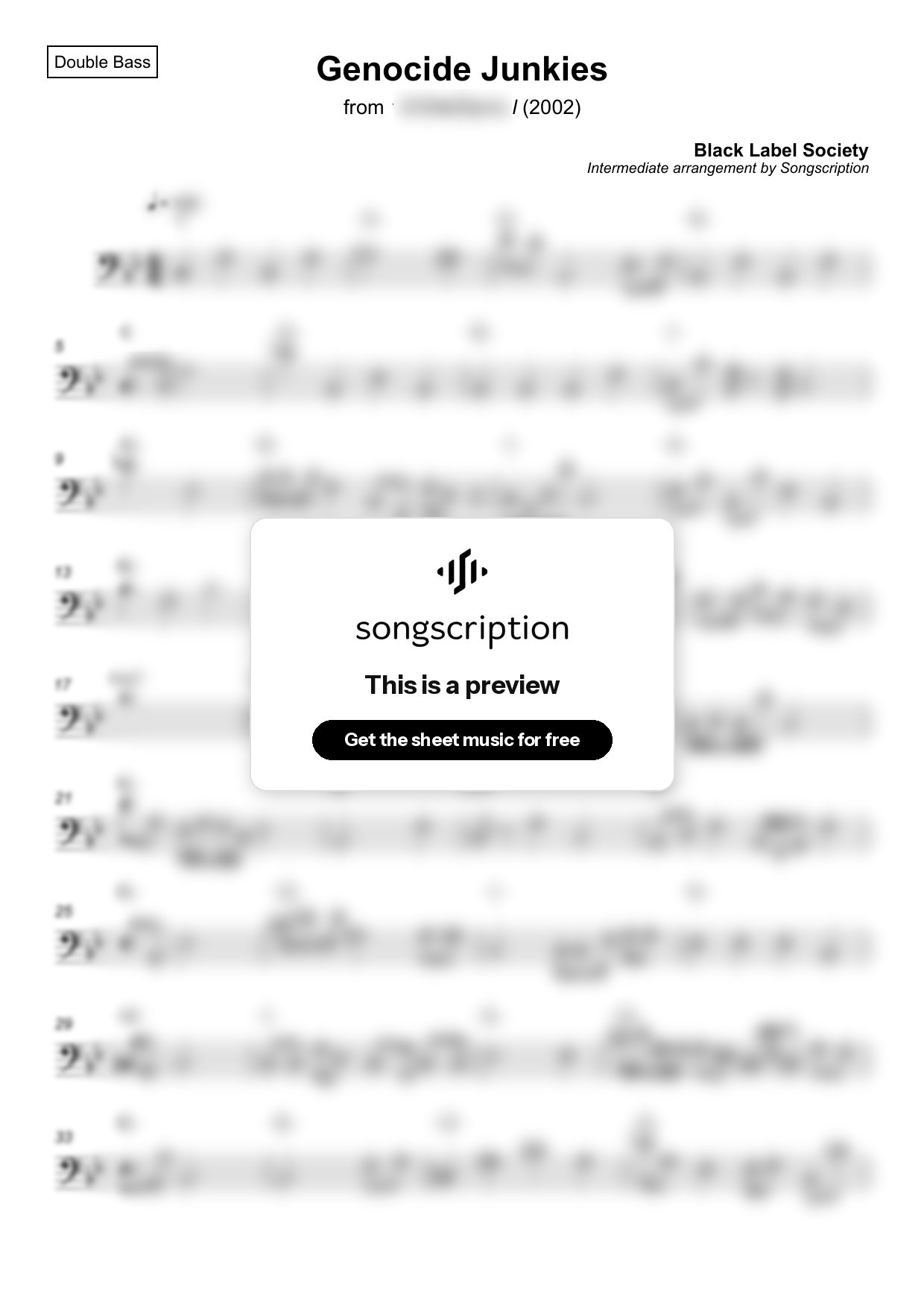 Intermediate Double Bass Sheet Music for "Genocide Junkies" by Black Label Society