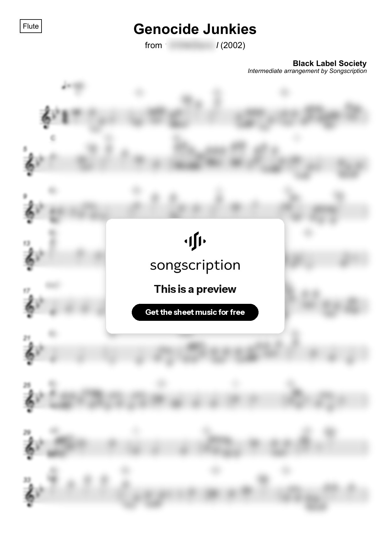Intermediate Flute Sheet Music for "Genocide Junkies" by Black Label Society