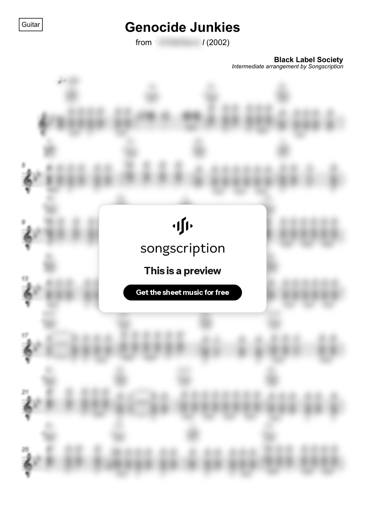 Intermediate Acoustic Guitar Sheet Music for "Genocide Junkies" by Black Label Society