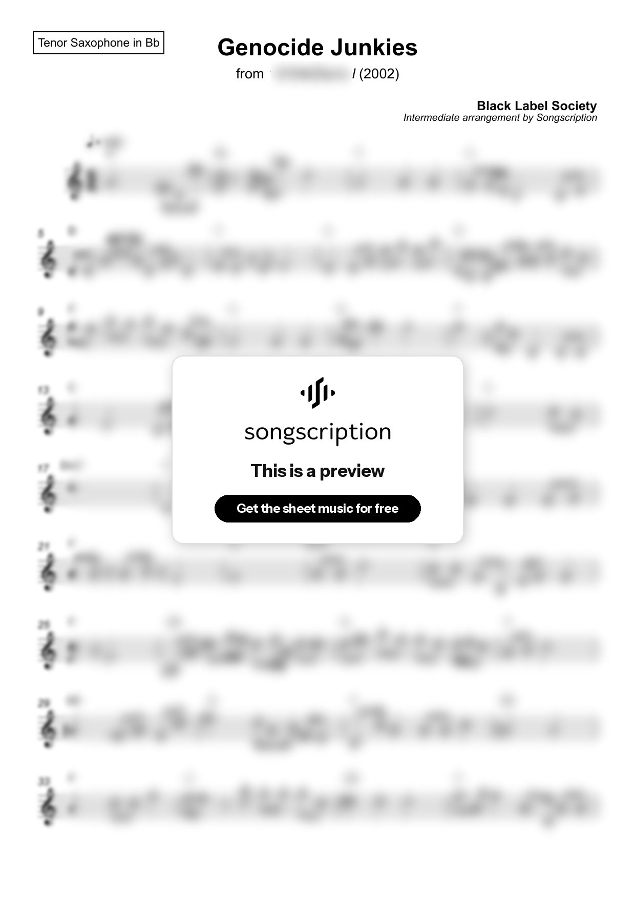 Intermediate Tenor Sax Sheet Music for "Genocide Junkies" by Black Label Society