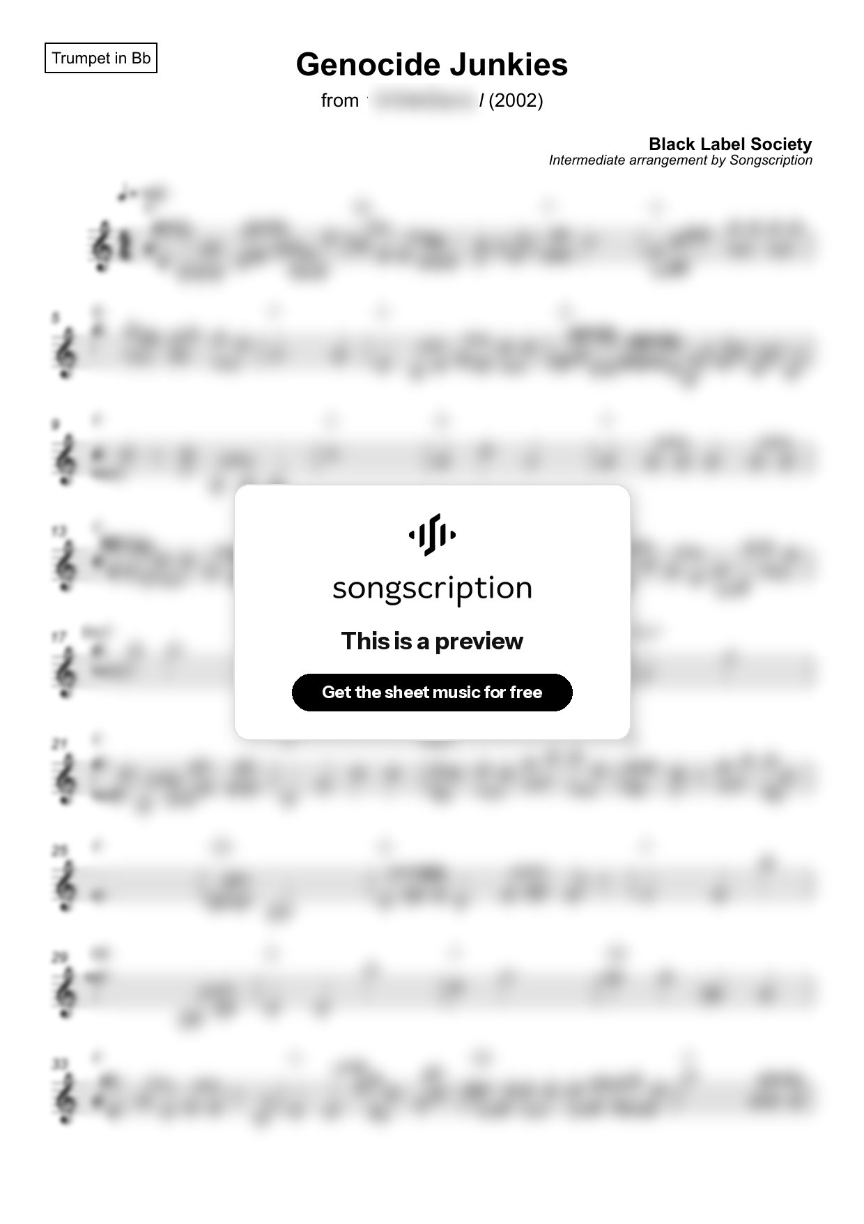Intermediate Trumpet Sheet Music for "Genocide Junkies" by Black Label Society