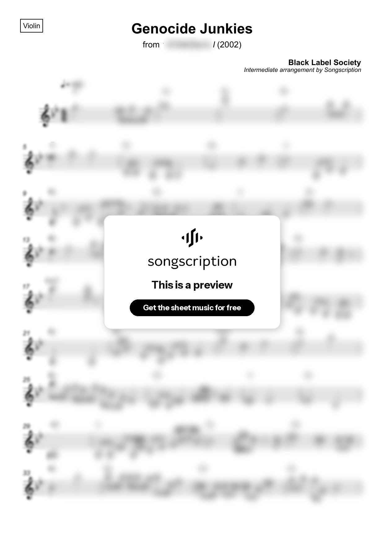 Intermediate Violin Sheet Music for "Genocide Junkies" by Black Label Society