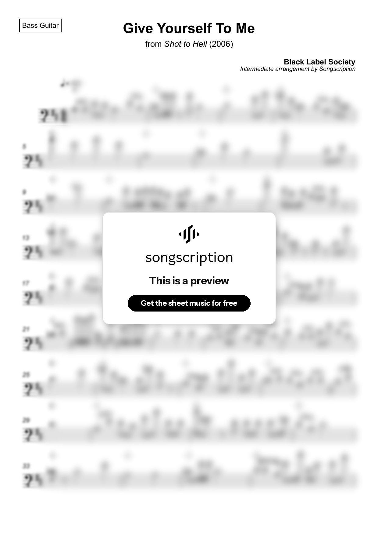 Intermediate Bass Guitar Sheet Music for "Give Yourself To Me" by Black Label Society