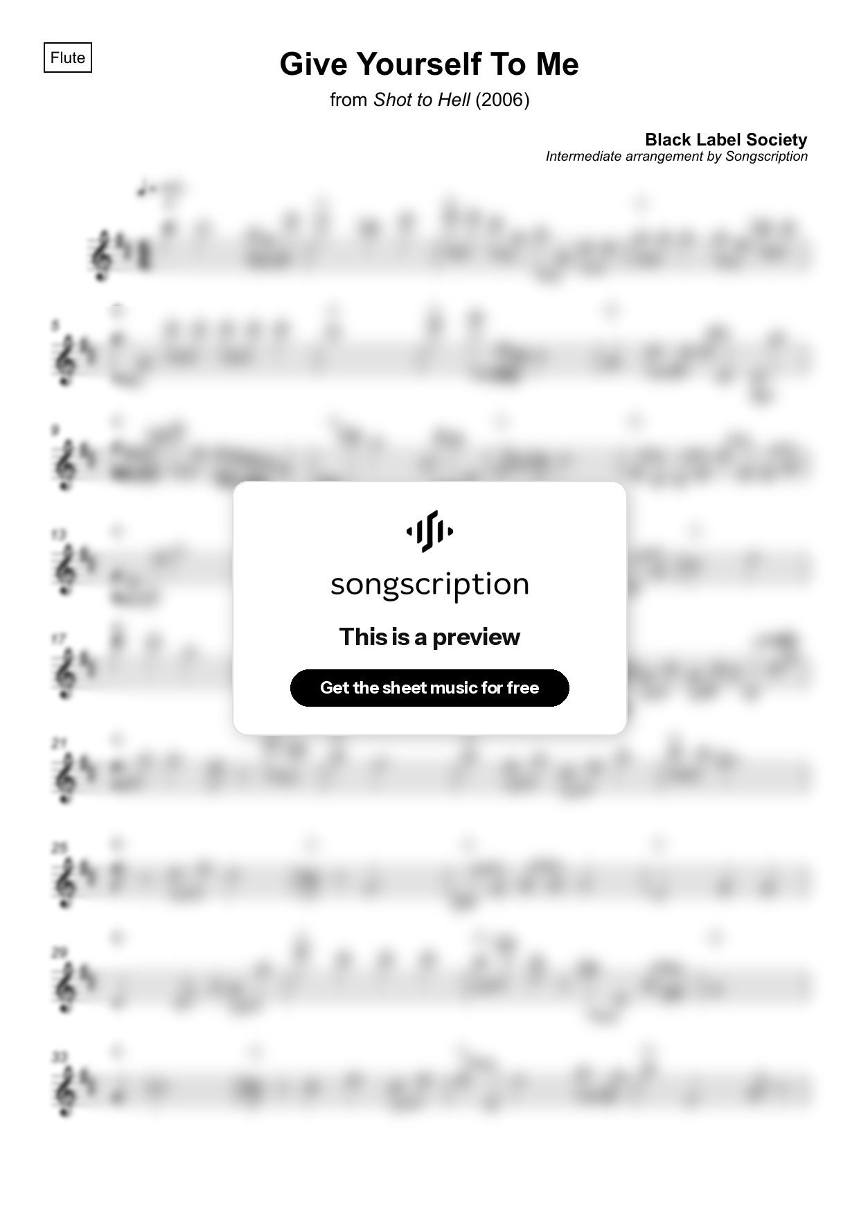Intermediate Flute Sheet Music for "Give Yourself To Me" by Black Label Society