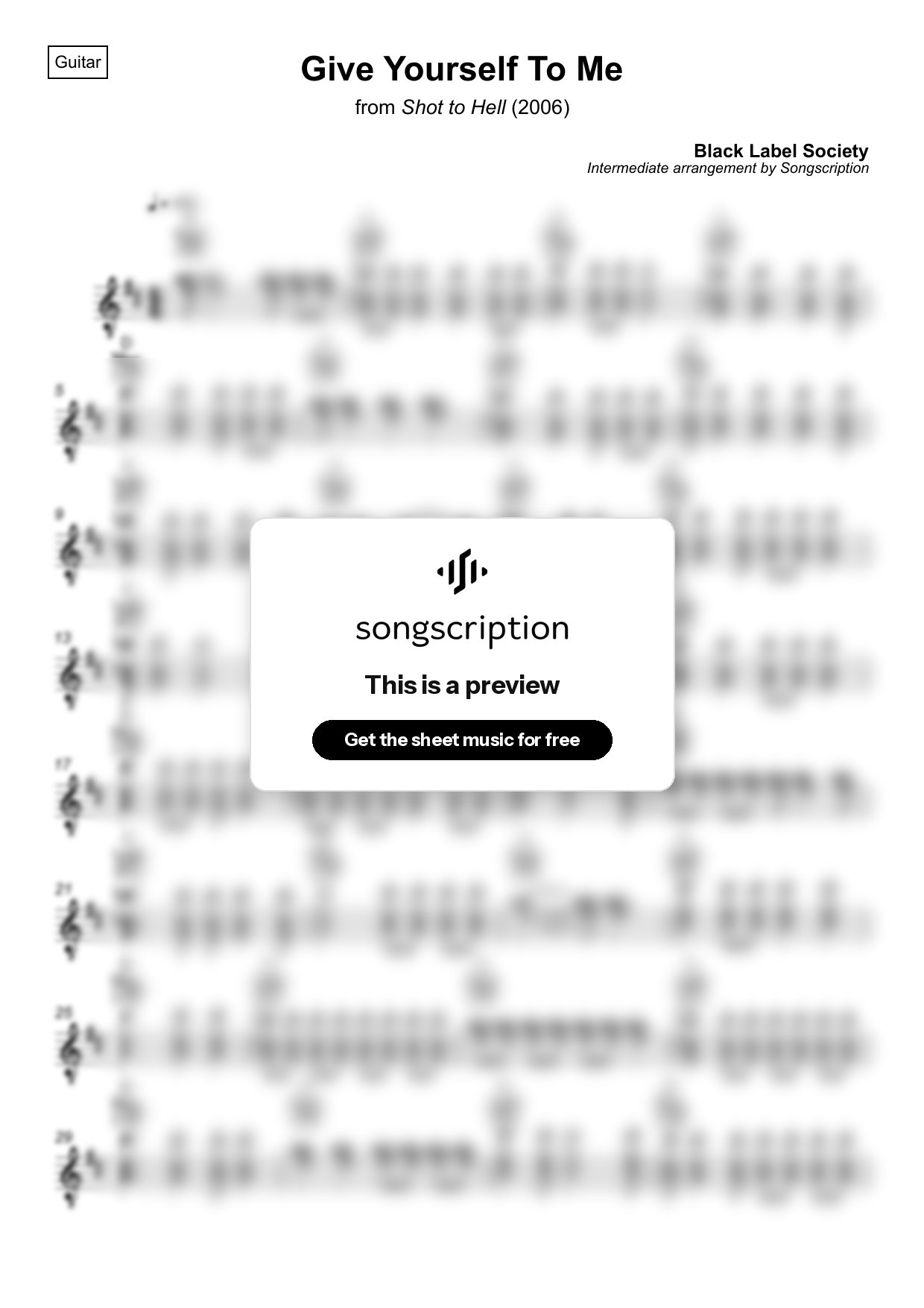 Intermediate Acoustic Guitar Sheet Music for "Give Yourself To Me" by Black Label Society