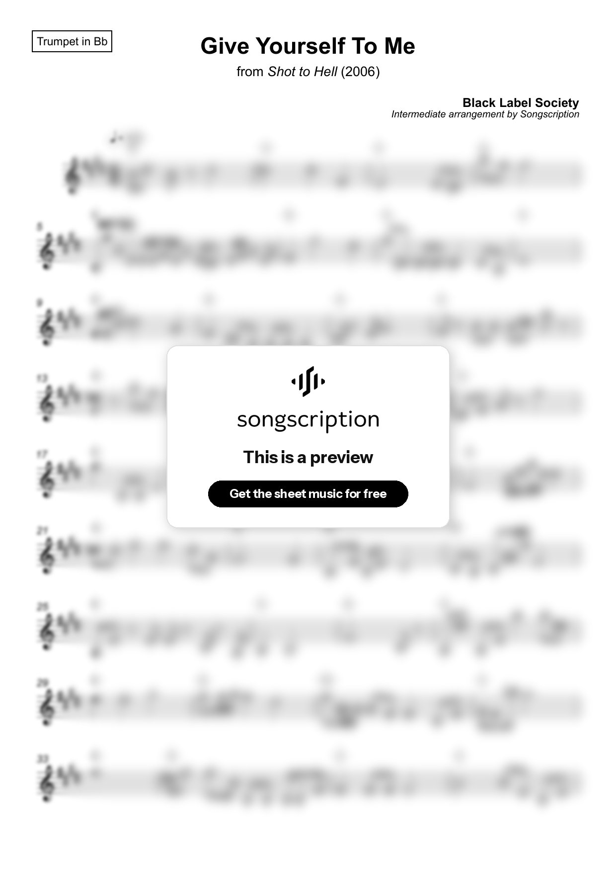 Intermediate Trumpet Sheet Music for "Give Yourself To Me" by Black Label Society