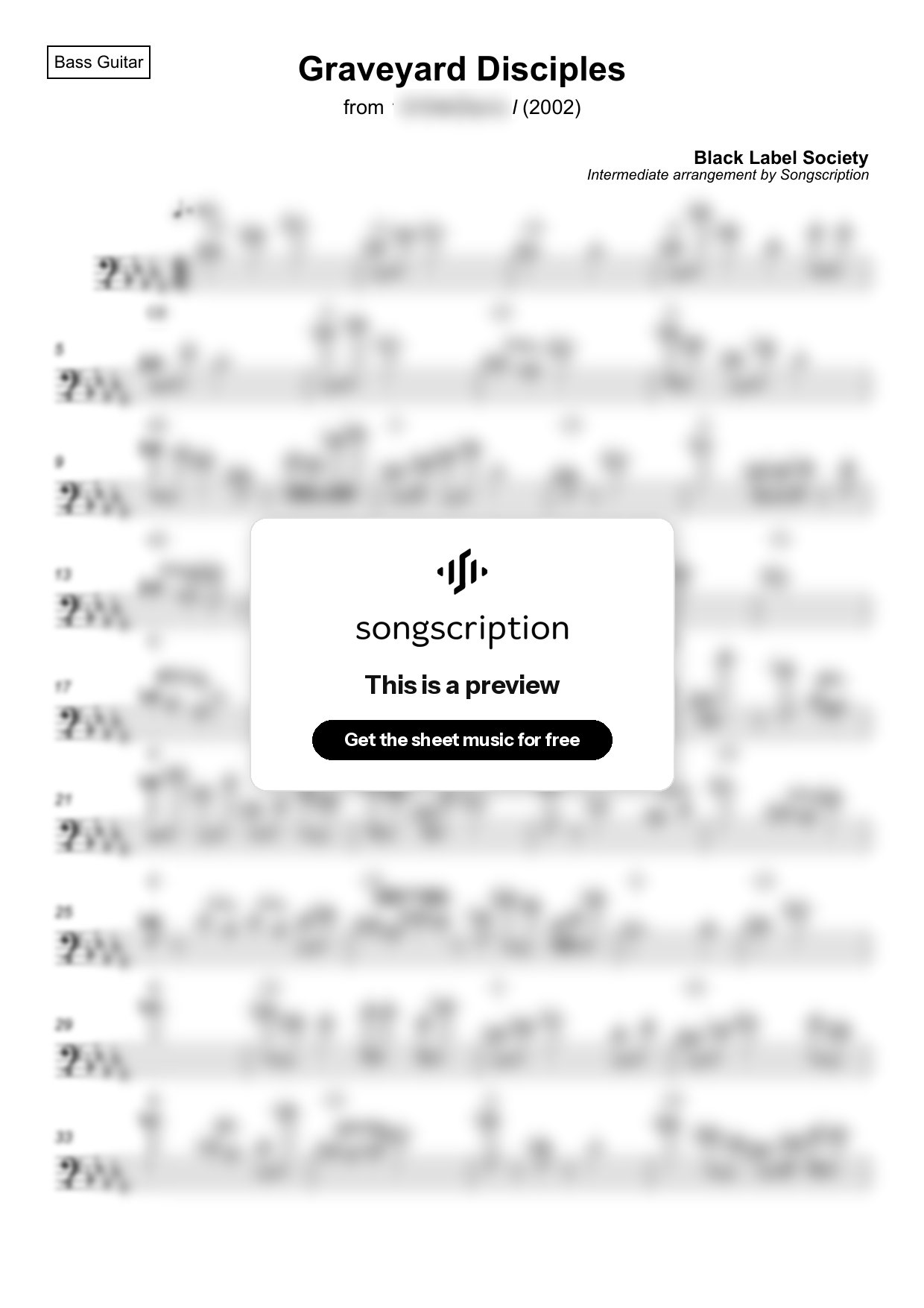 Intermediate Bass Guitar Sheet Music for "Graveyard Disciples" by Black Label Society