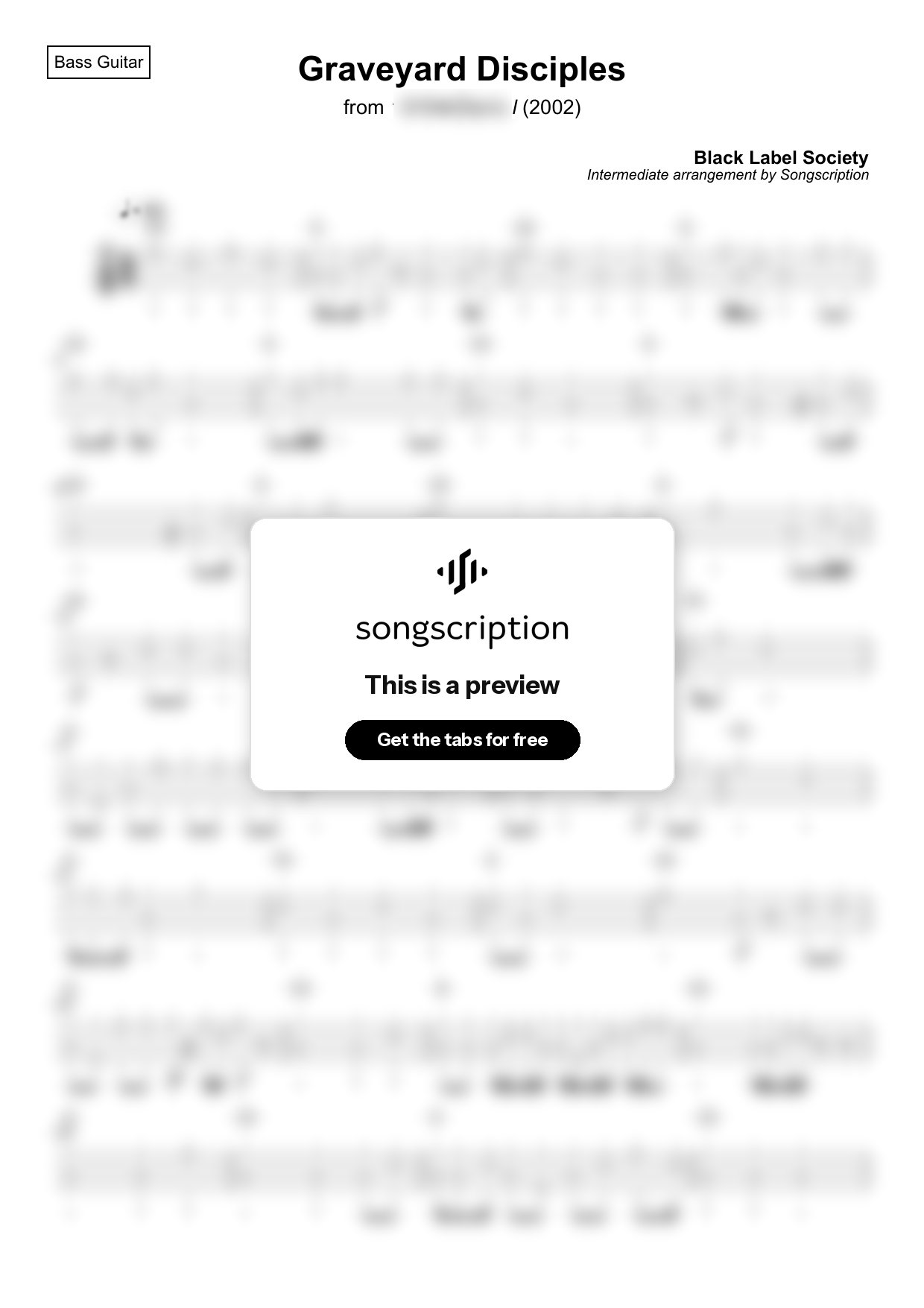 Intermediate Bass Guitar Tabs for "Graveyard Disciples" by Black Label Society