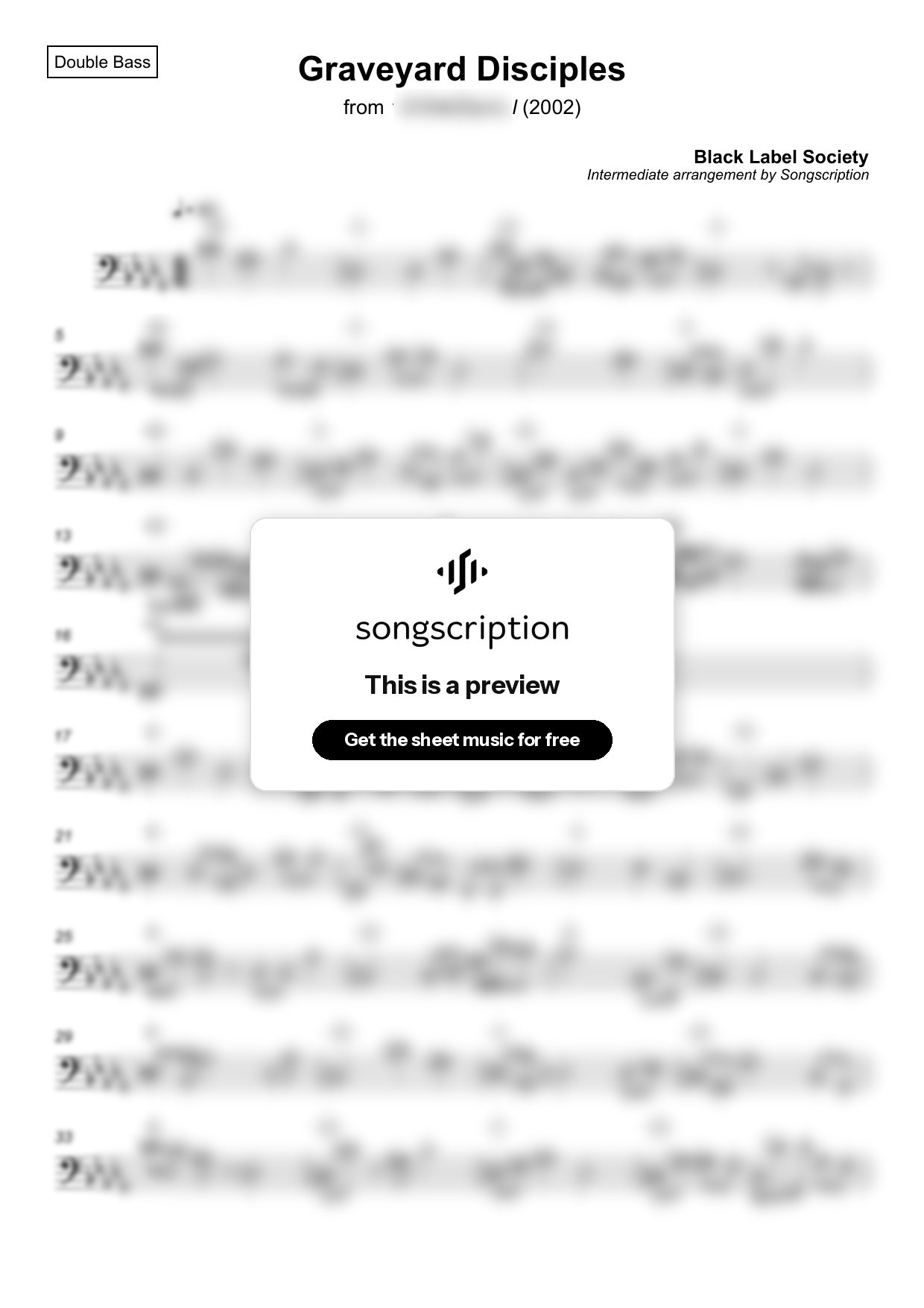 Intermediate Double Bass Sheet Music for "Graveyard Disciples" by Black Label Society