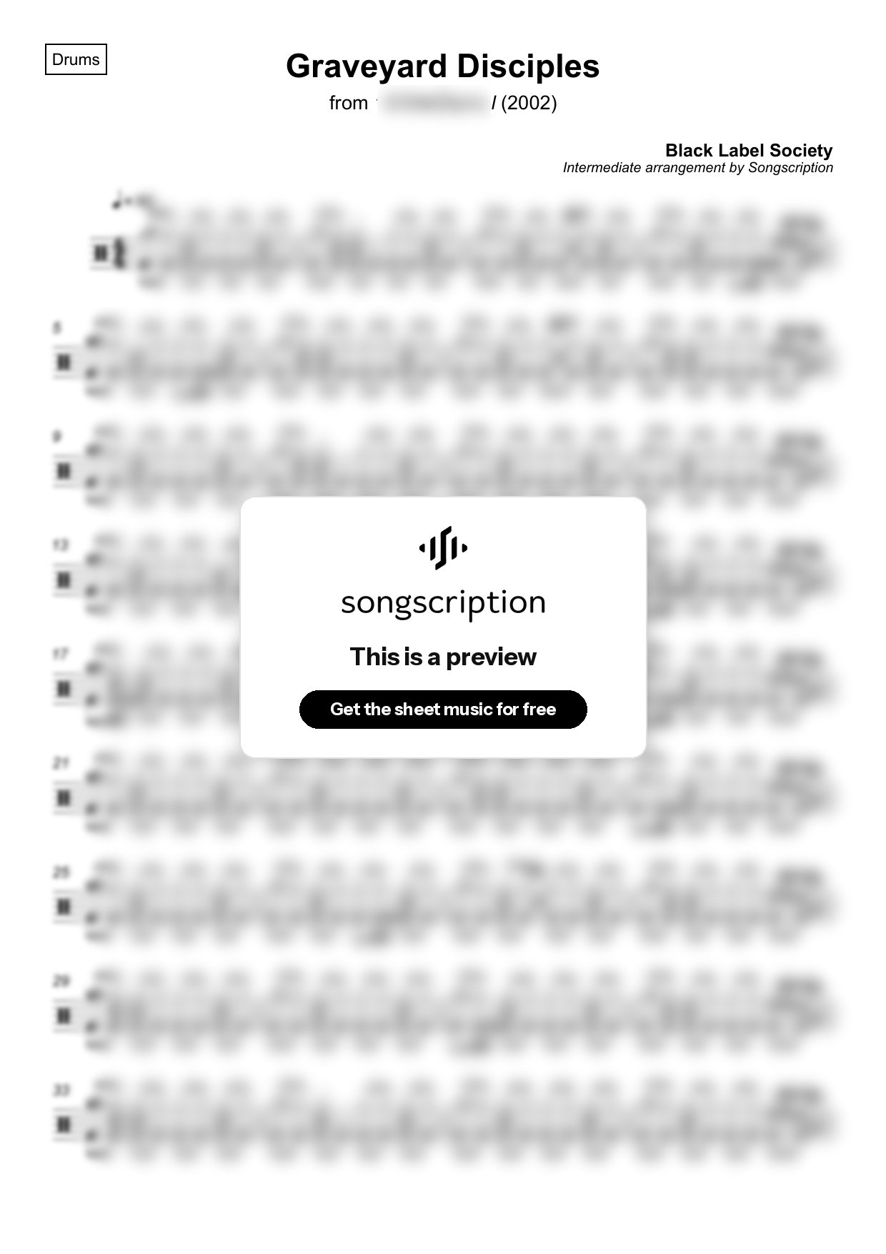 Intermediate Drums Sheet Music for "Graveyard Disciples" by Black Label Society