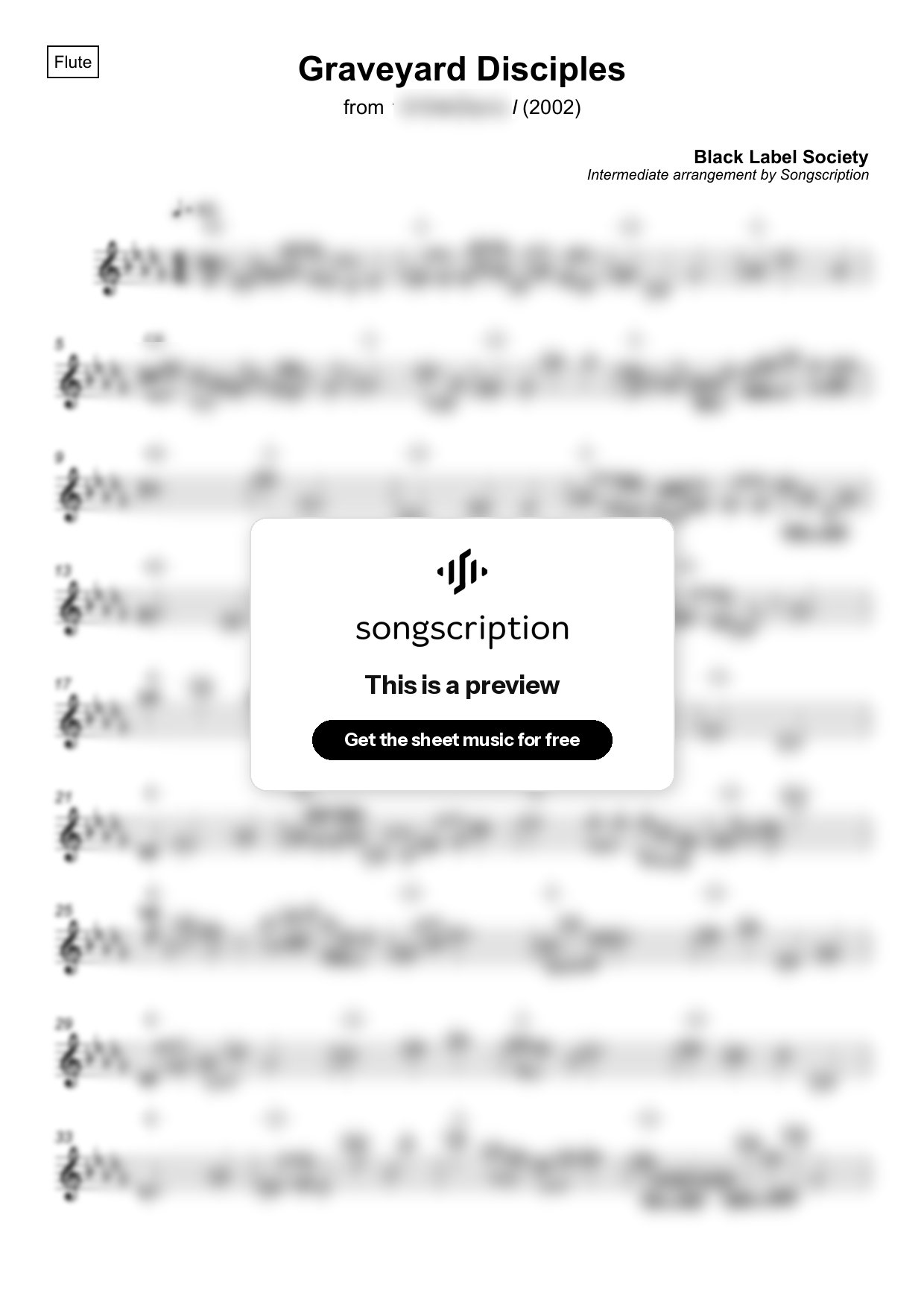 Intermediate Flute Sheet Music for "Graveyard Disciples" by Black Label Society