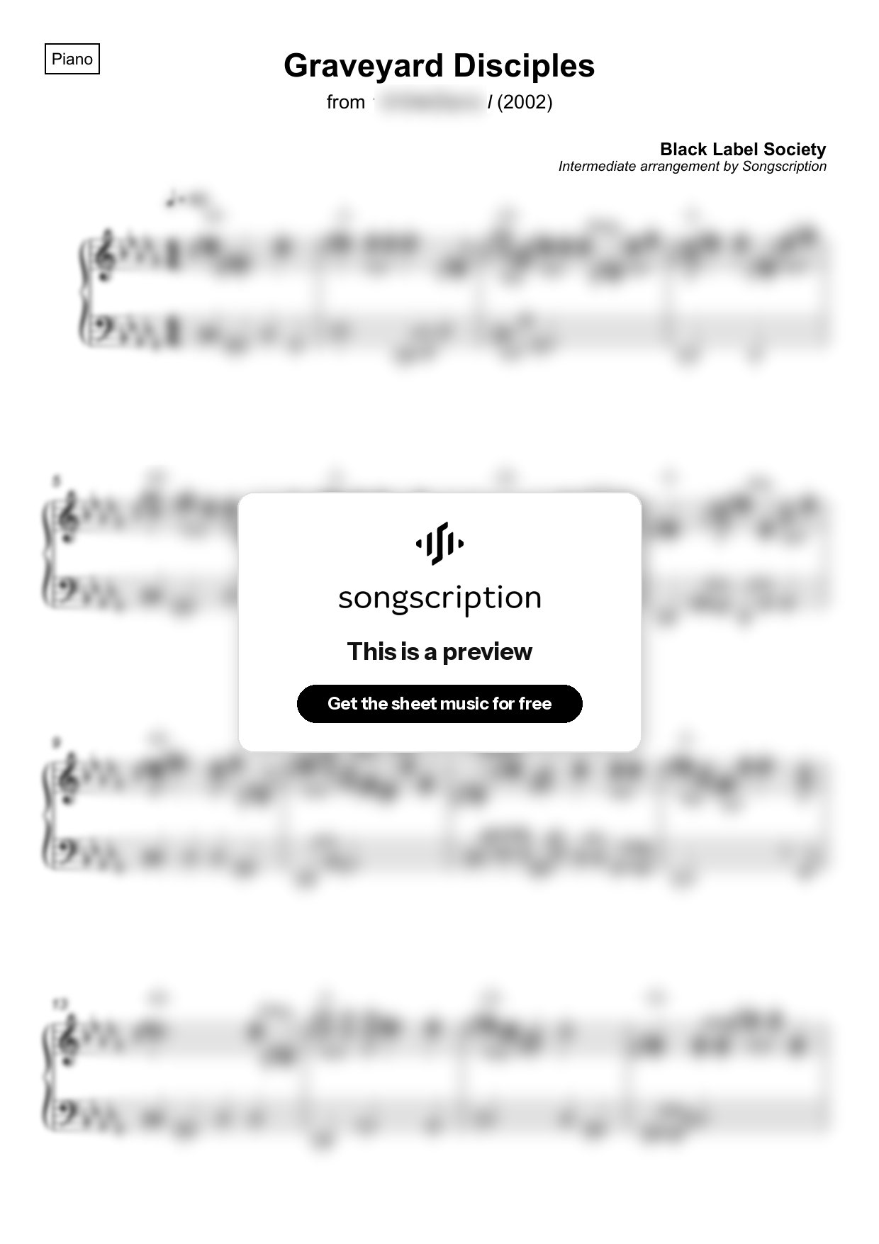 Intermediate Piano Sheet Music for "Graveyard Disciples" by Black Label Society