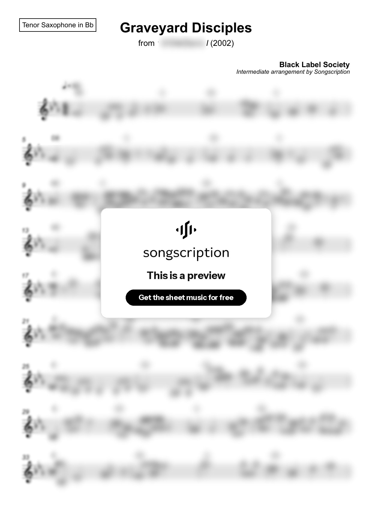 Intermediate Tenor Sax Sheet Music for "Graveyard Disciples" by Black Label Society