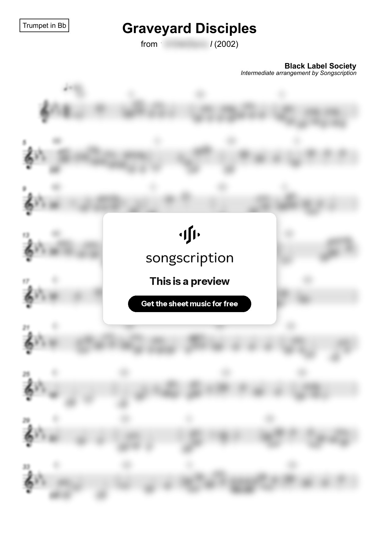 Intermediate Trumpet Sheet Music for "Graveyard Disciples" by Black Label Society