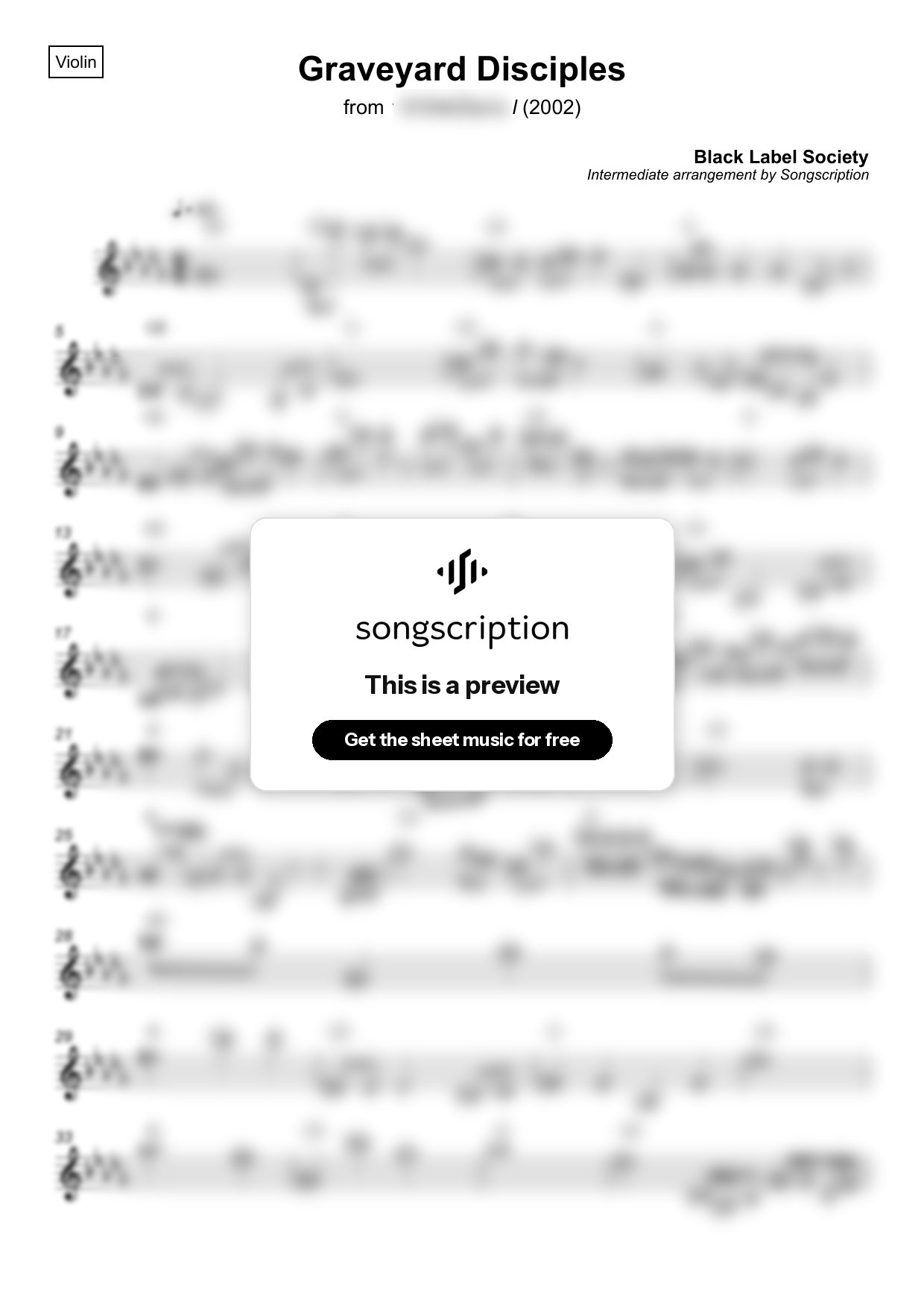 Intermediate Violin Sheet Music for "Graveyard Disciples" by Black Label Society