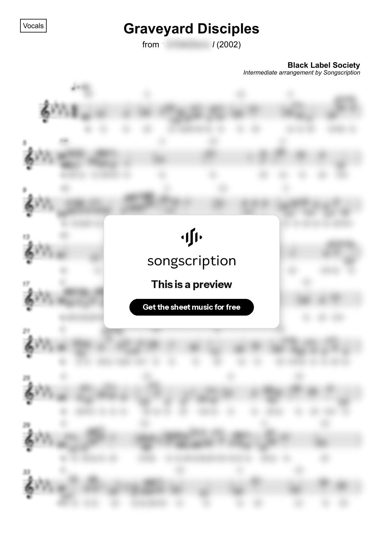 Intermediate Vocals Sheet Music for "Graveyard Disciples" by Black Label Society